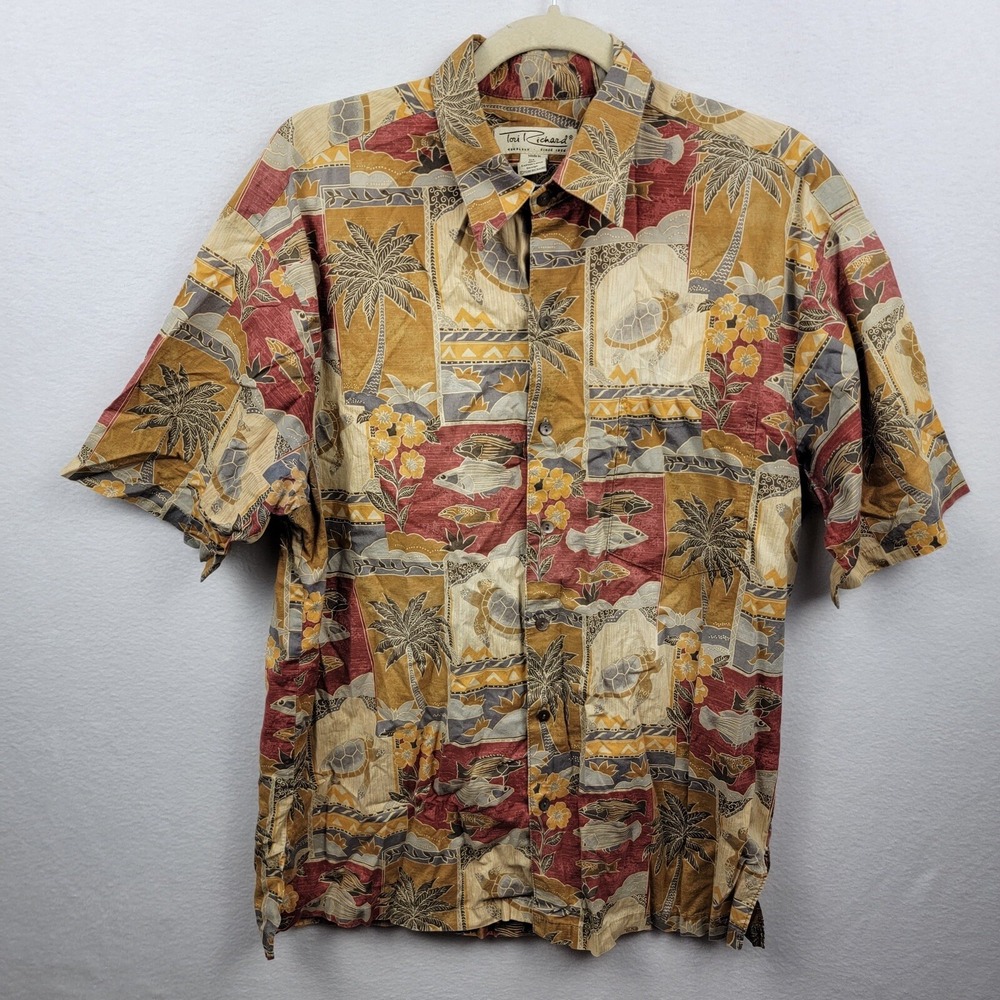 VTG Tori Richard Men's Size M Lawn Turtles Fish Palm Trees Hawaiian Shirt